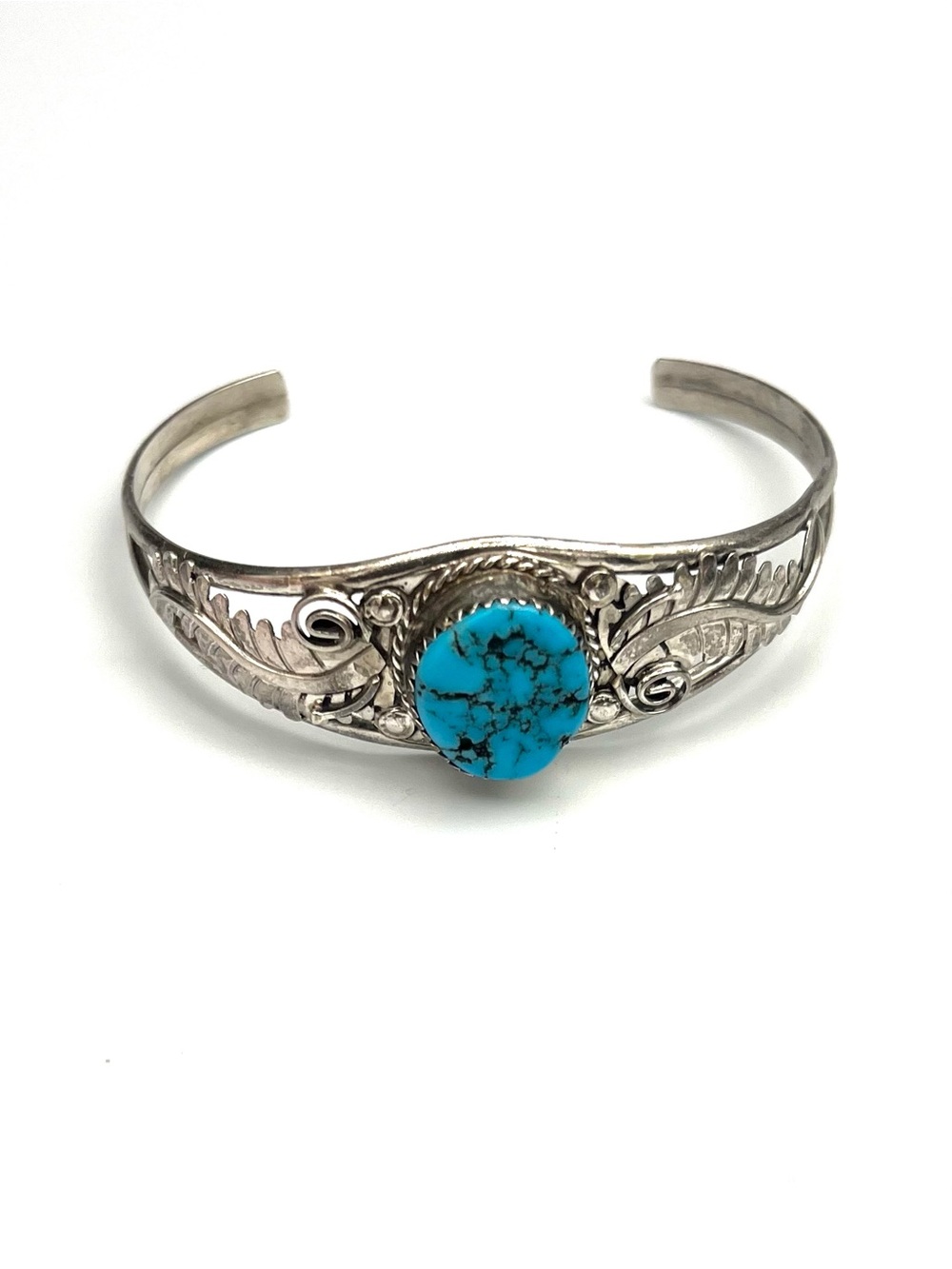 Navajo Turquoise Stone Sterling Silver Cuff Bracelet - Signed Renee Yazzie